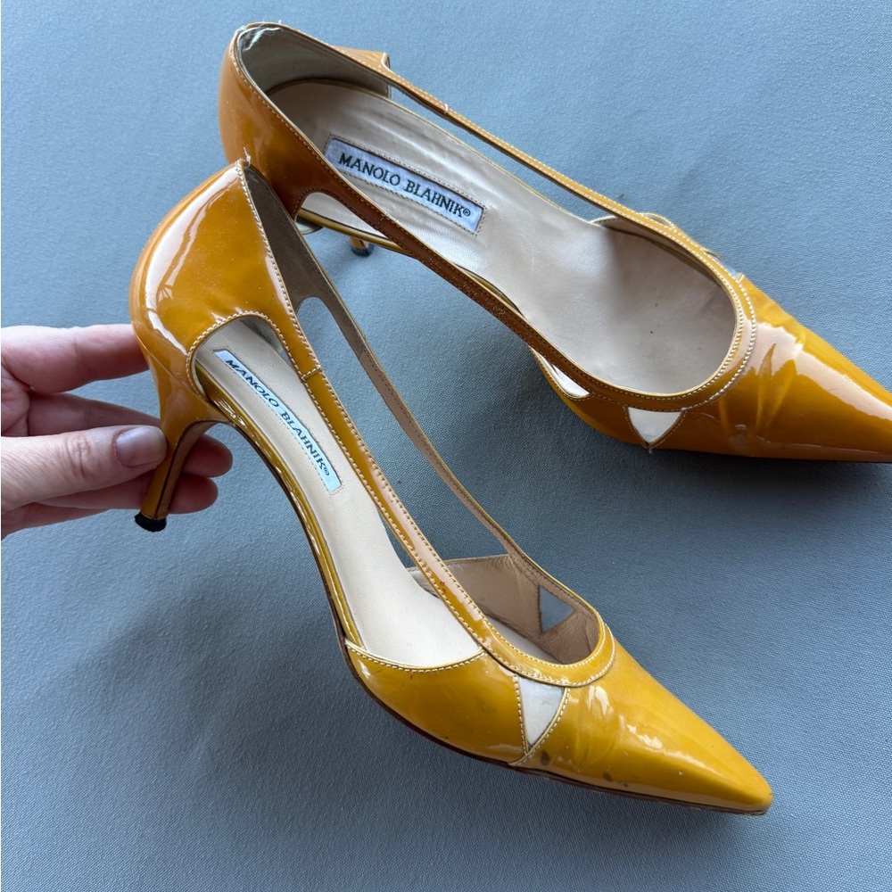 Manolo Blahnik Yellow Patent Leather Heels